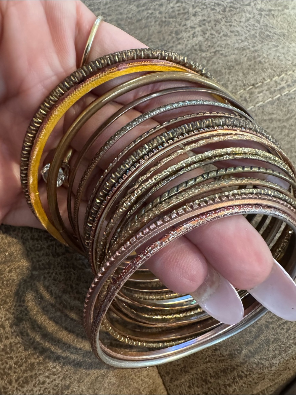 Gold and Brown Textured Bangle Bracelet Set